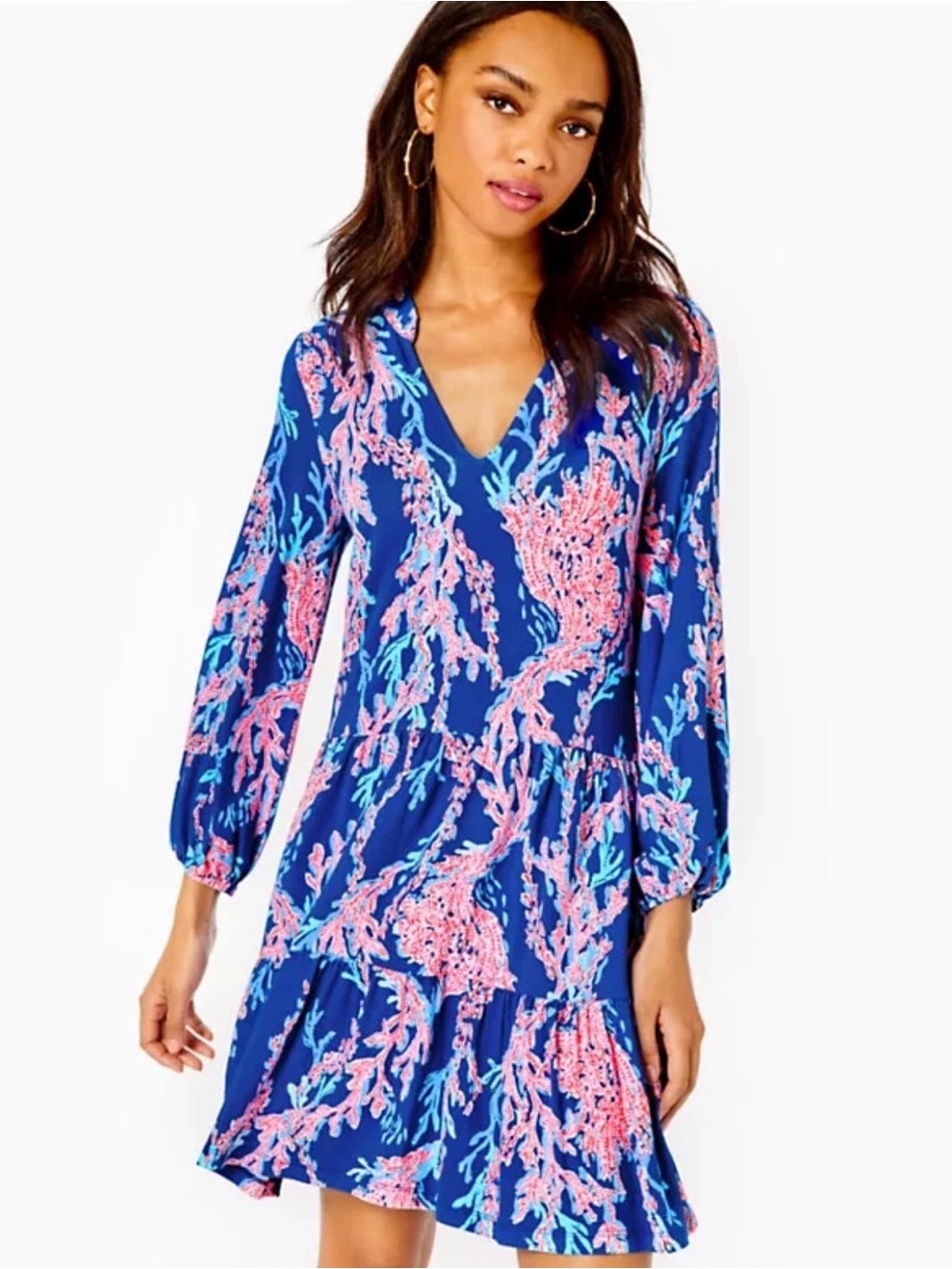Lilly Pulitzer Traci Long Sleeve Dress blue pink coral Swim On Over Coverup XL